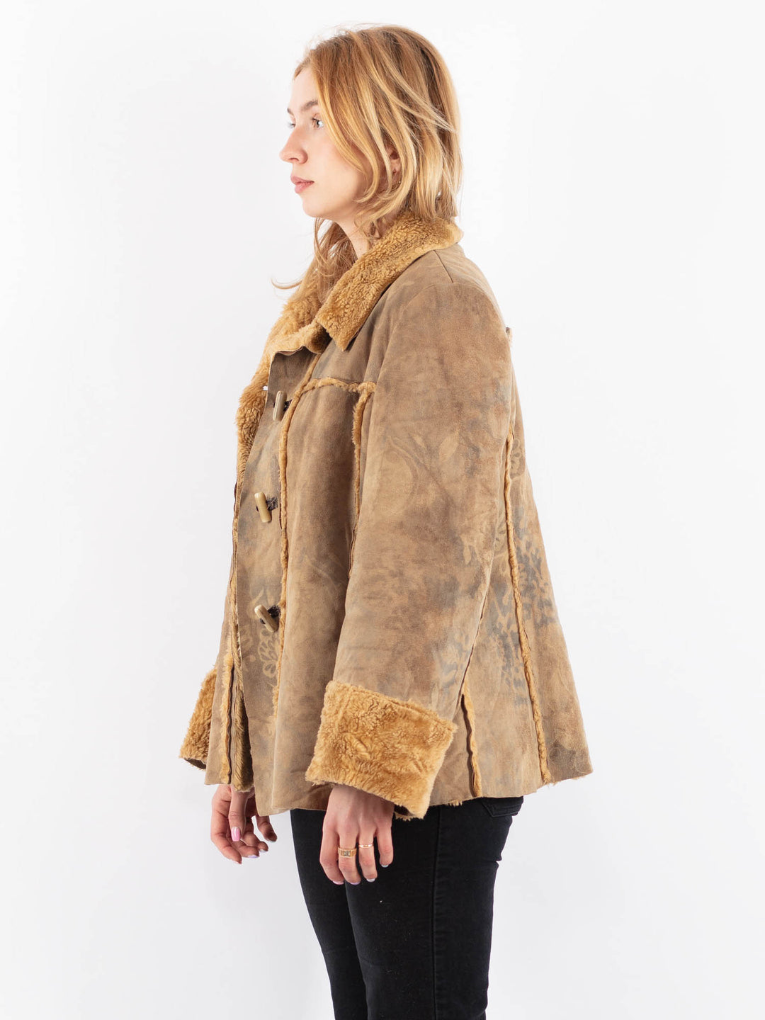 Vintage 90's Women Faux Sheepskin Jacket in BeigeV9720