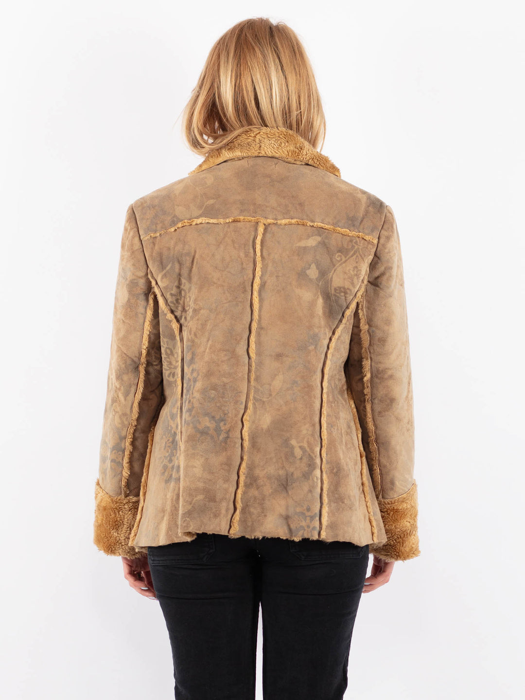 Vintage 90's Women Faux Sheepskin Jacket in BeigeV9720