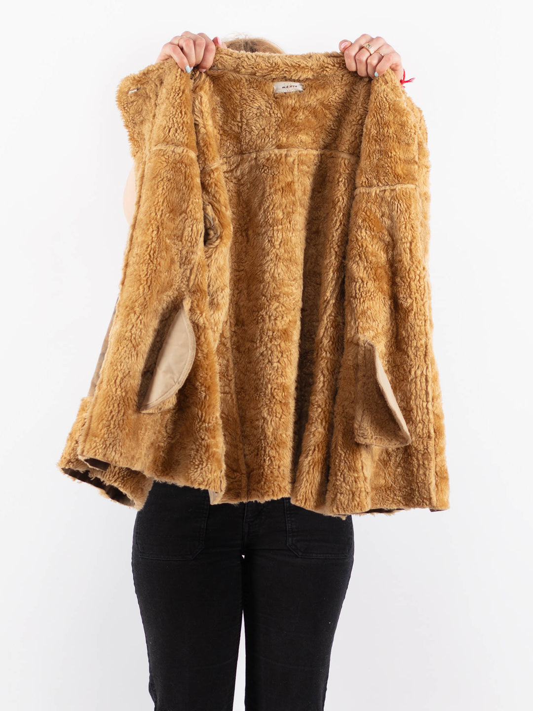 Vintage 90's Women Faux Sheepskin Jacket in BeigeV9720
