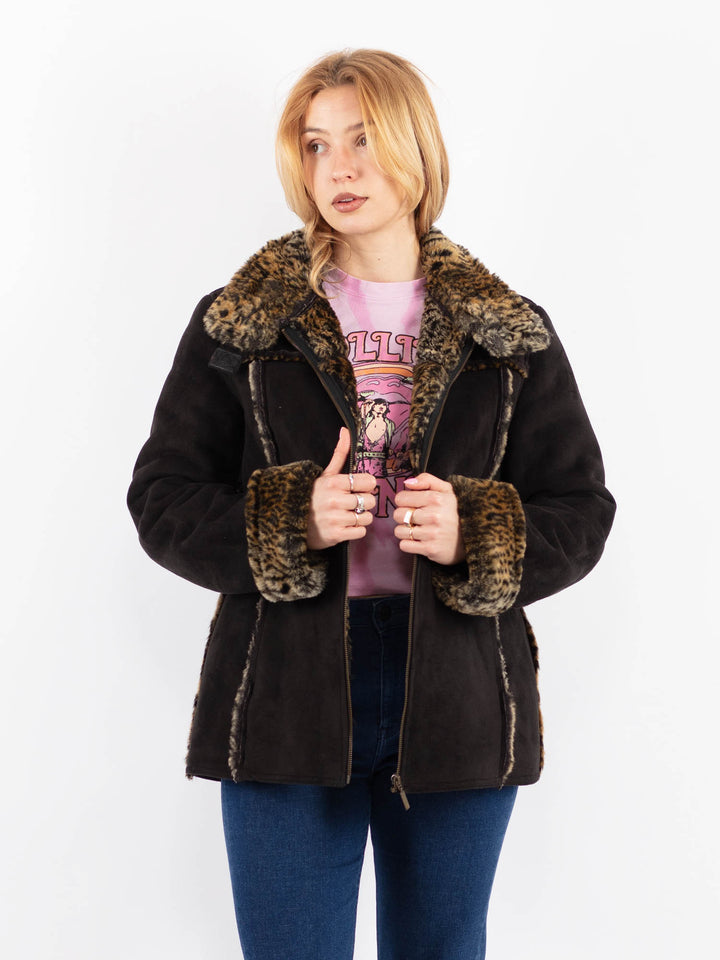 Vintage 90's Women Faux Sheepskin Jacket in BlackV9624
