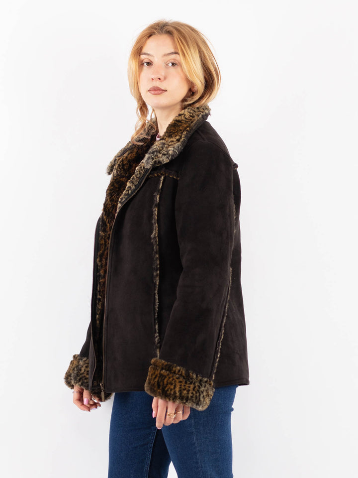Vintage 90's Women Faux Sheepskin Jacket in BlackV9624