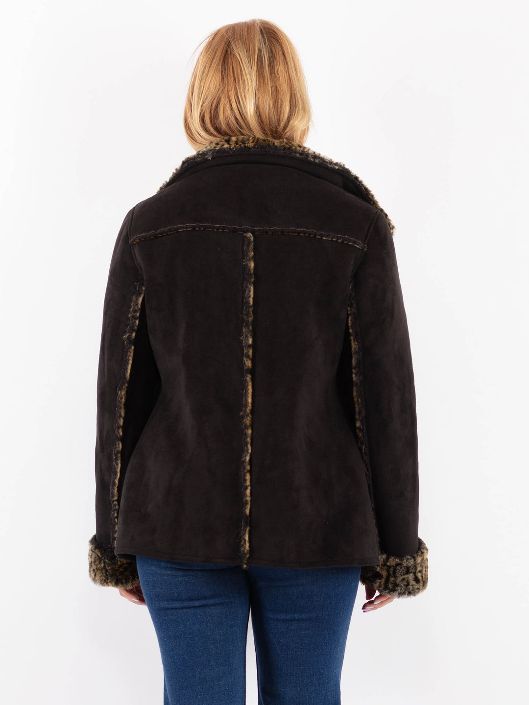 Vintage 90's Women Faux Sheepskin Jacket in BlackV9624