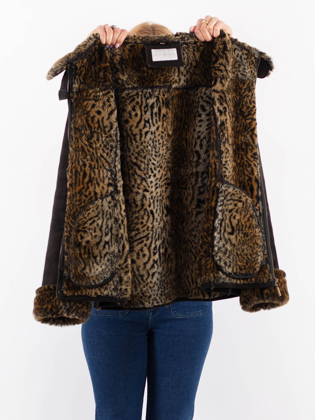 Vintage 90's Women Faux Sheepskin Jacket in BlackV9624