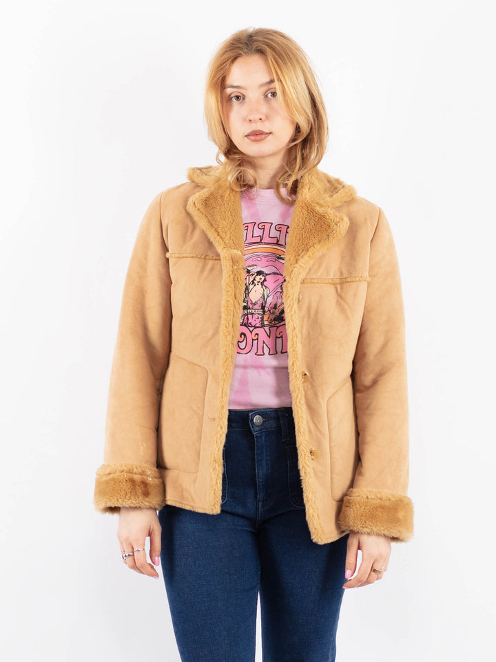Vintage 00's Women Faux Sheepskin Jacket in BeigeV9629