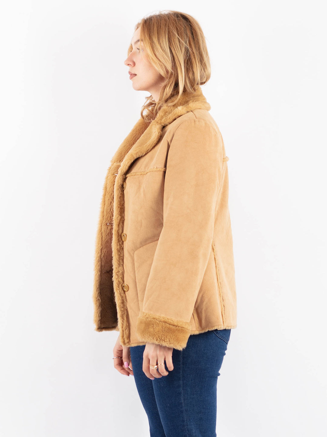 Vintage 00's Women Faux Sheepskin Jacket in BeigeV9629
