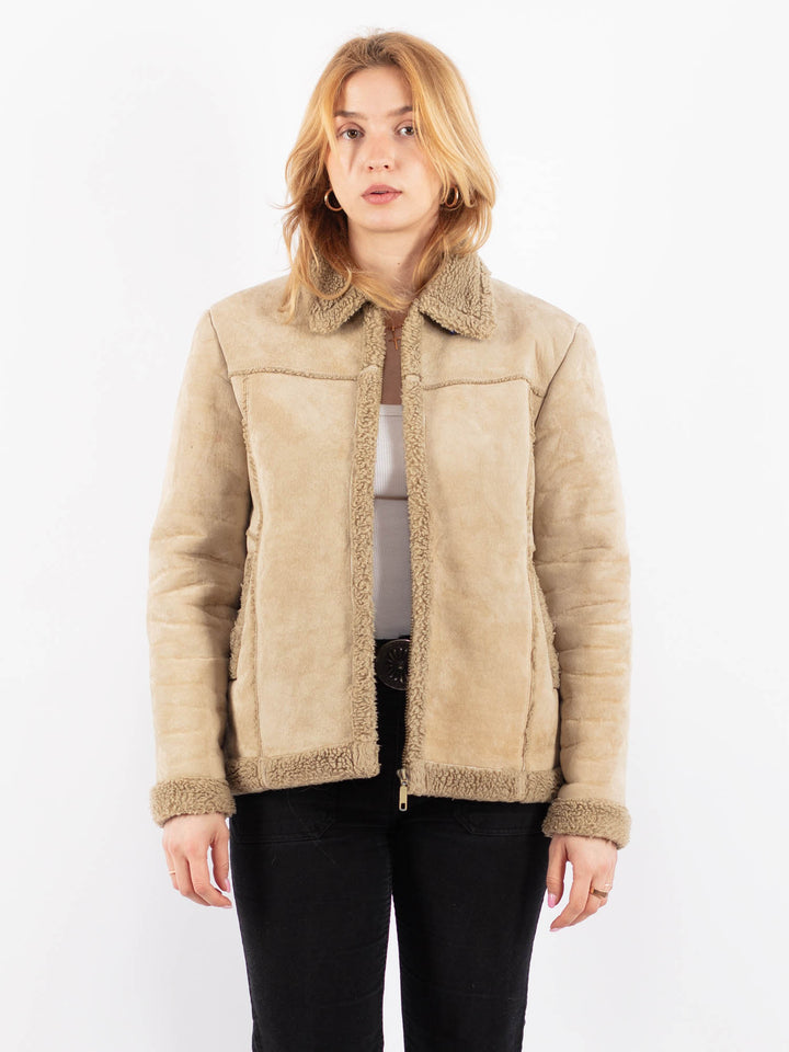 Vintage 90's Women Faux Sheepskin Jacket in BeigeV9732