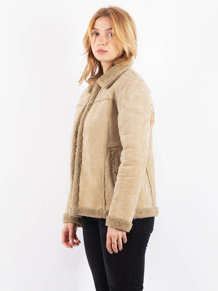 Vintage 90's Women Faux Sheepskin Jacket in BeigeV9732