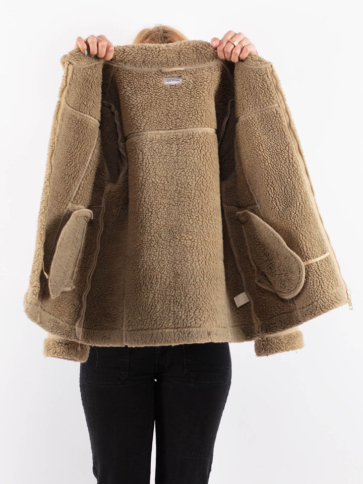 Vintage 90's Women Faux Sheepskin Jacket in BeigeV9732