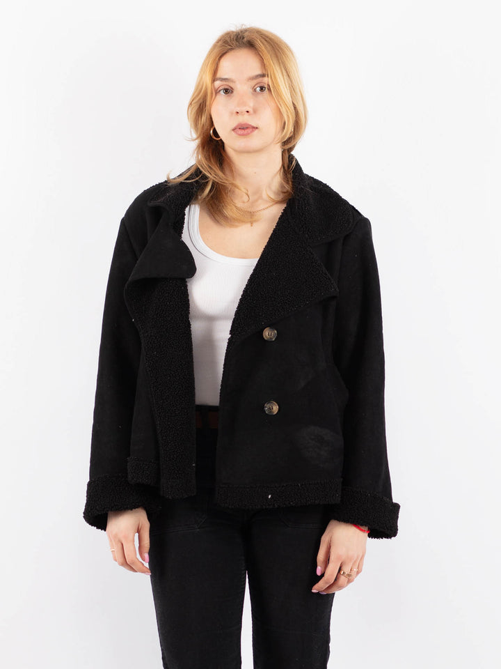 Vintage 00's Women Faux Sheepskin Jacket in BlackV9736
