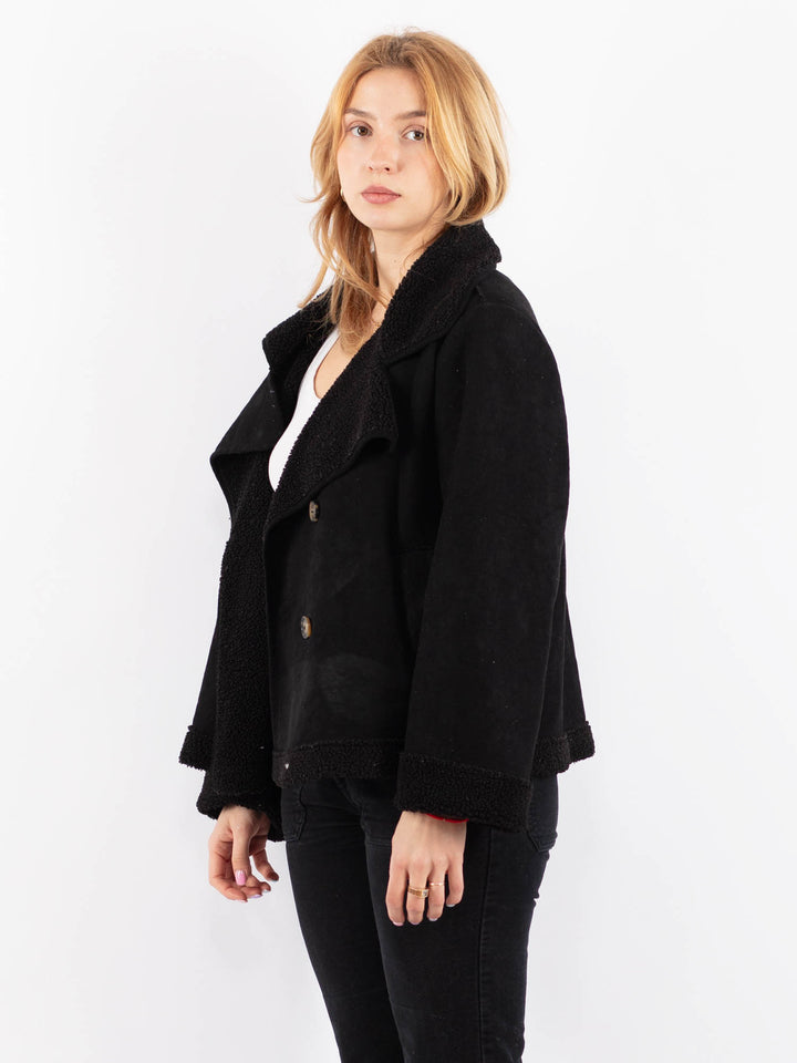 Vintage 00's Women Faux Sheepskin Jacket in BlackV9736