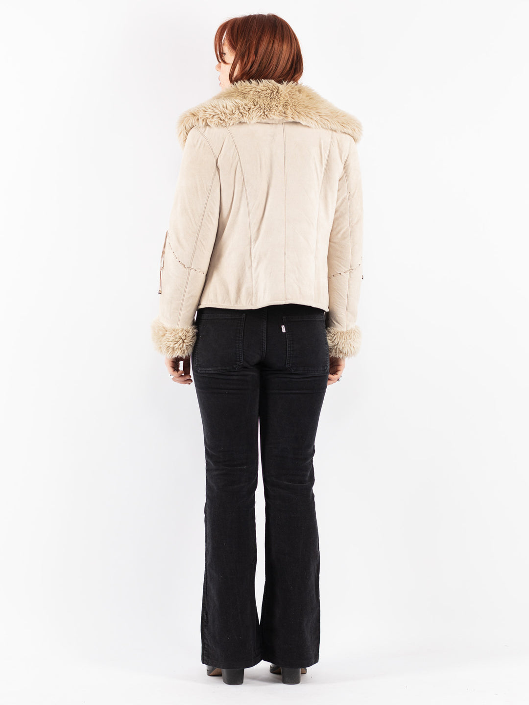 Vintage 90's Women Faux Sheepskin Jacket in Beige