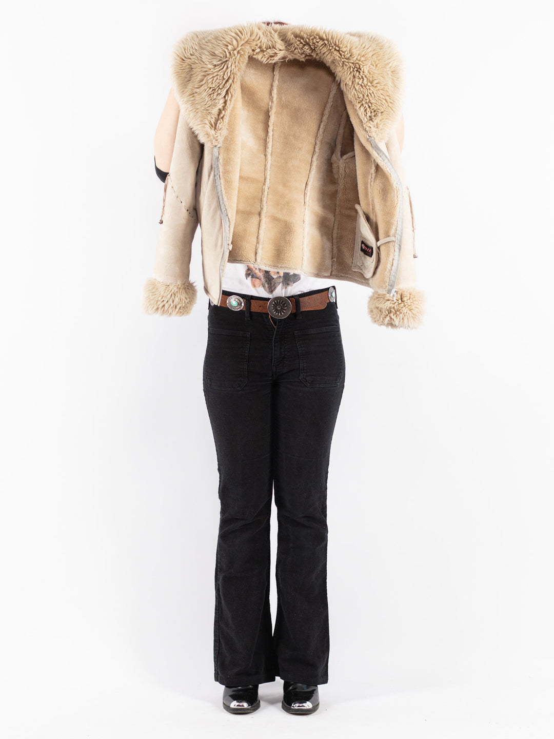 Vintage 90's Women Faux Sheepskin Jacket in Beige