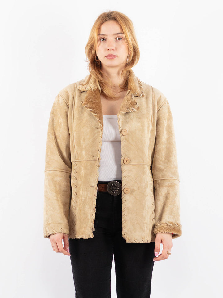 Vintage 90's Women Faux Sheepskin Jacket in BeigeV9738
