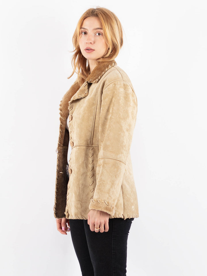 Vintage 90's Women Faux Sheepskin Jacket in BeigeV9738