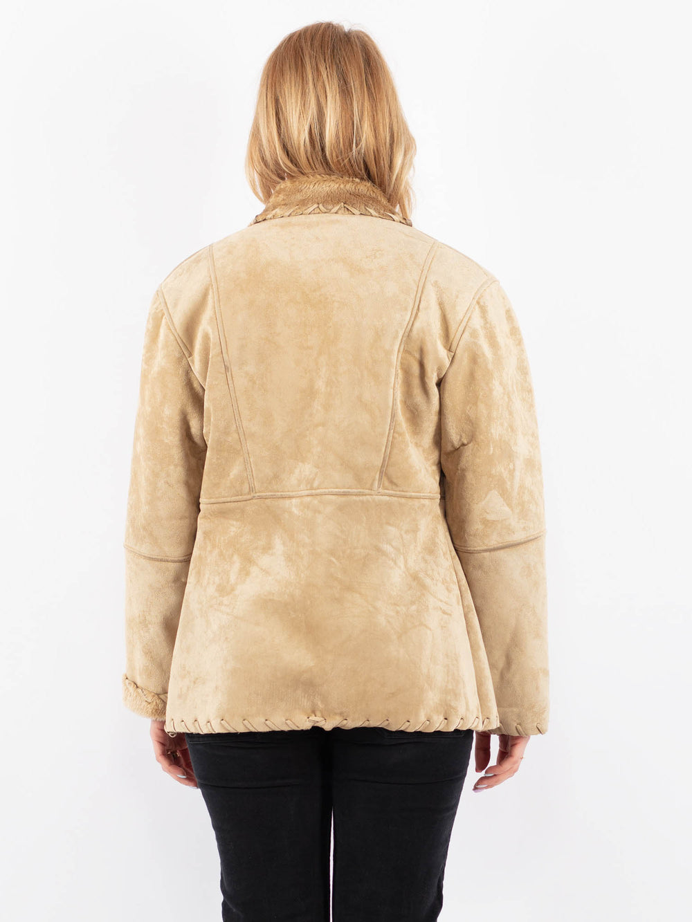 Vintage 90's Women Faux Sheepskin Jacket in BeigeV9738