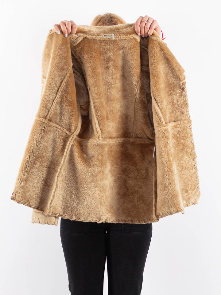 Vintage 90's Women Faux Sheepskin Jacket in BeigeV9738