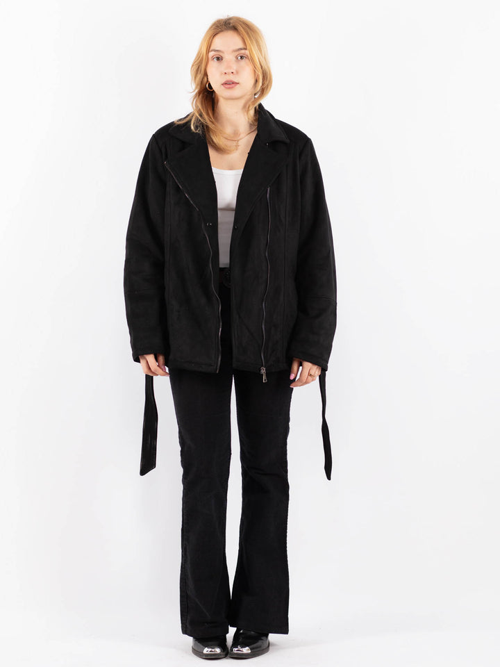 Vintage 00's Women Faux Sheepskin Jacket in BlackV9739