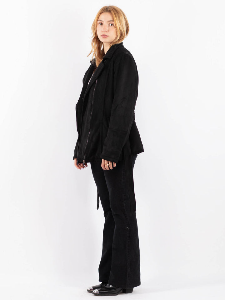 Vintage 00's Women Faux Sheepskin Jacket in BlackV9739