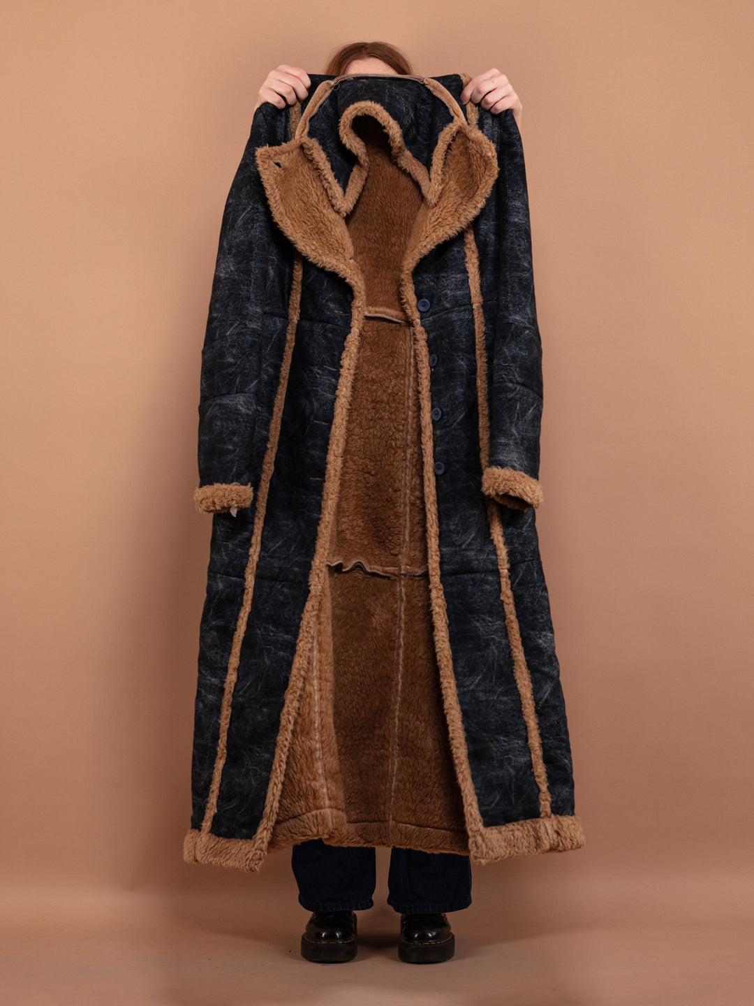 Faux Sheepskin Maxi Coat, Size M Faux Fur Coat, 90s Penny Lane Coat, Eco Friendly Coat, Cruelty Free Sustainable Clothing, 90s Fur Overcoat