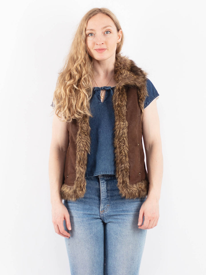 Vintage 00's Women Faux Sheepskin Vest in BrownV9523