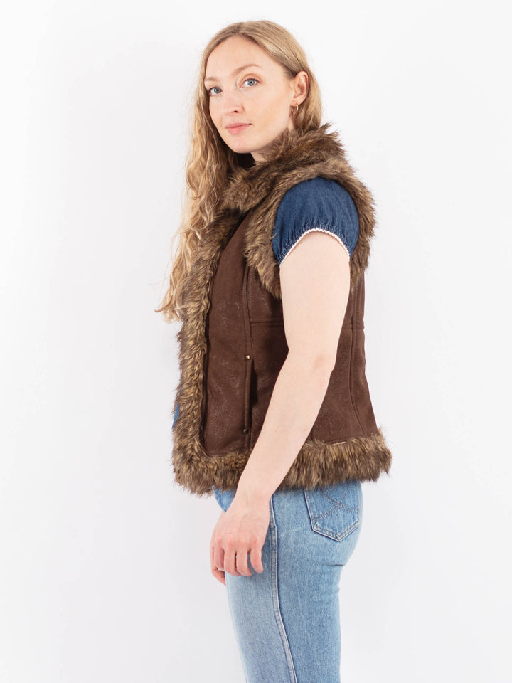 Vintage 00's Women Faux Sheepskin Vest in BrownV9523