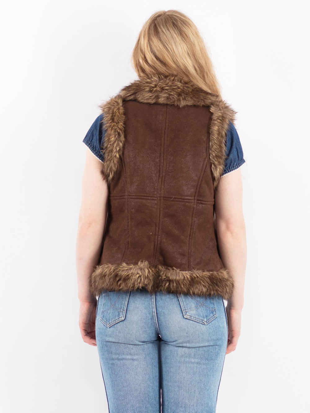 Vintage 00's Women Faux Sheepskin Vest in BrownV9523