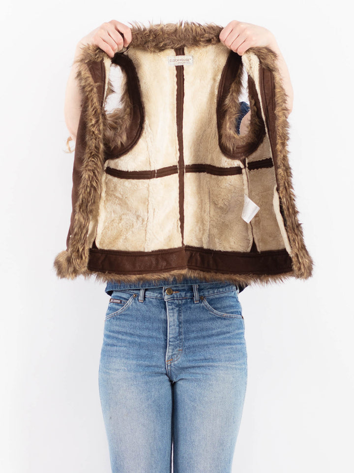 Vintage 00's Women Faux Sheepskin Vest in BrownV9523