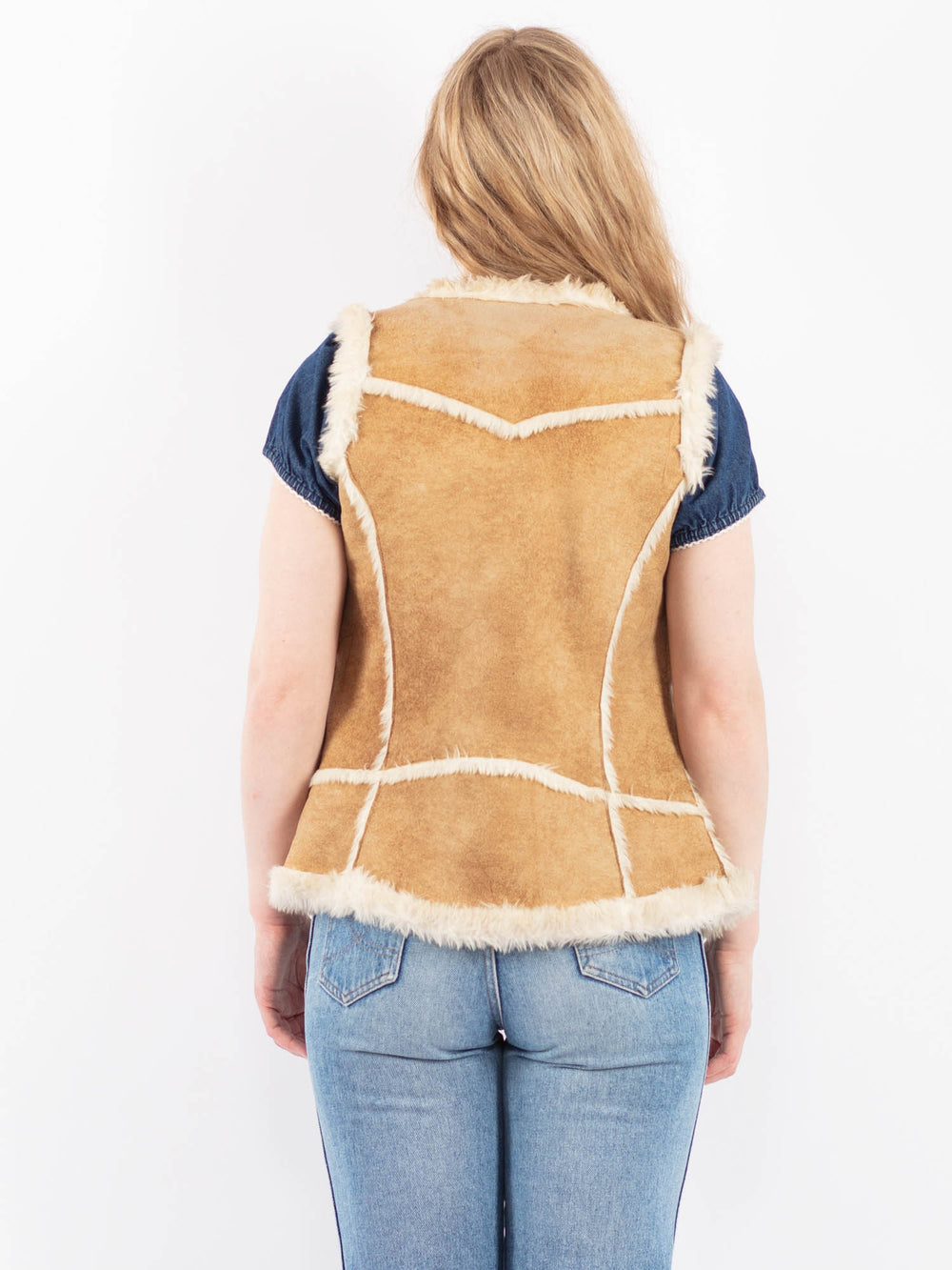 Vintage 00's Women Faux Sheepskin Vest in BeigeV9524