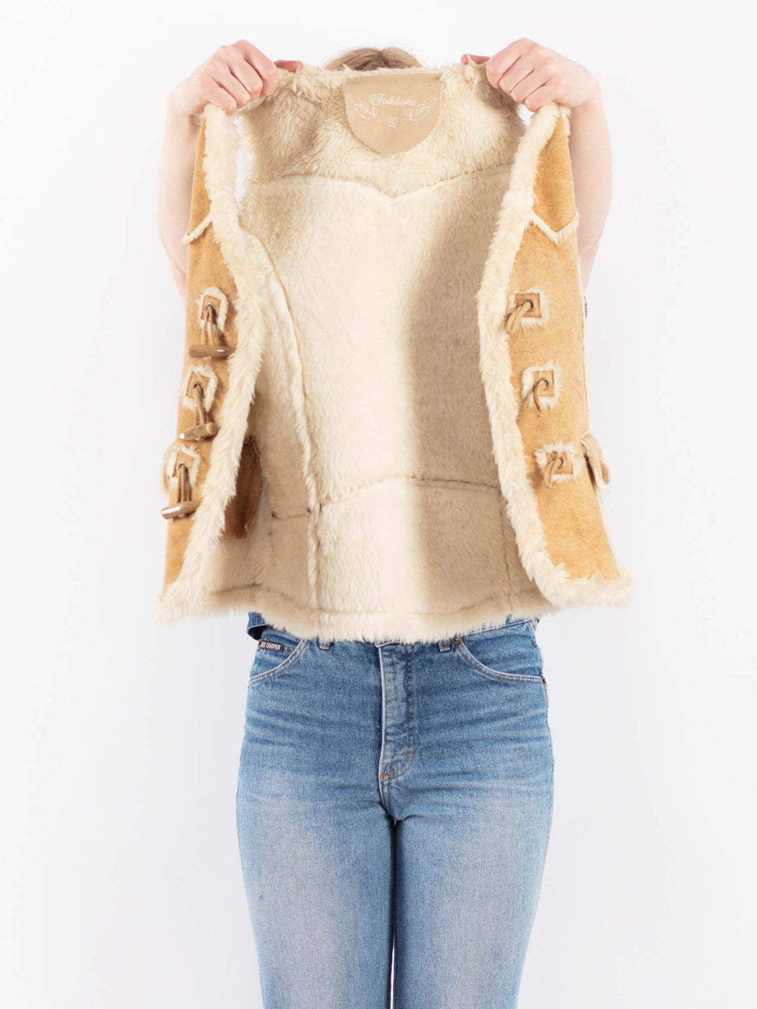 Vintage 00's Women Faux Sheepskin Vest in BeigeV9524