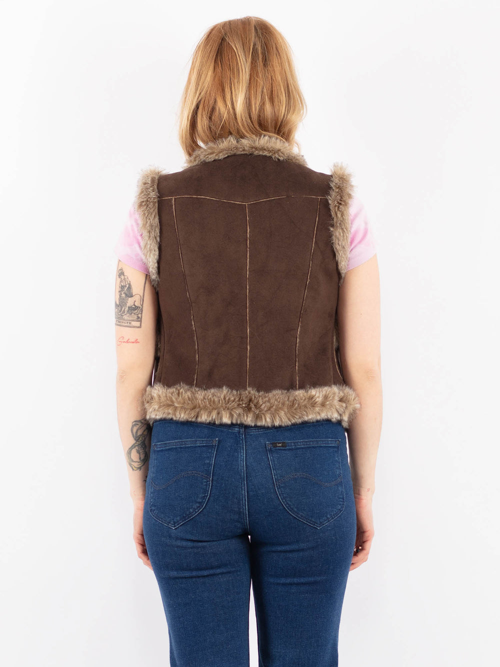 Vintage 90's Women Faux Sheepskin Vest in BrownV9633