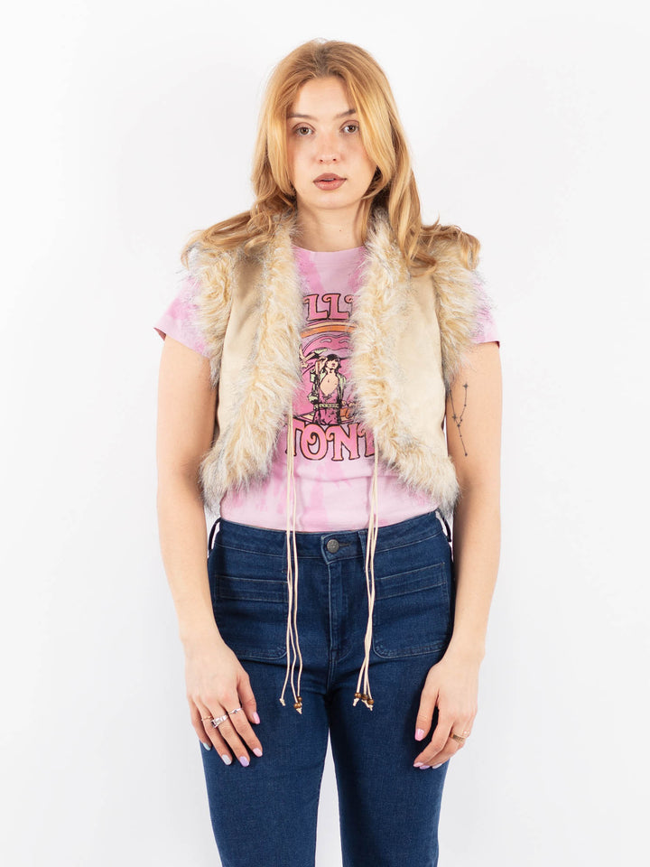 Vintage 90's Women Faux Sheepskin Vest in BeigeV9634