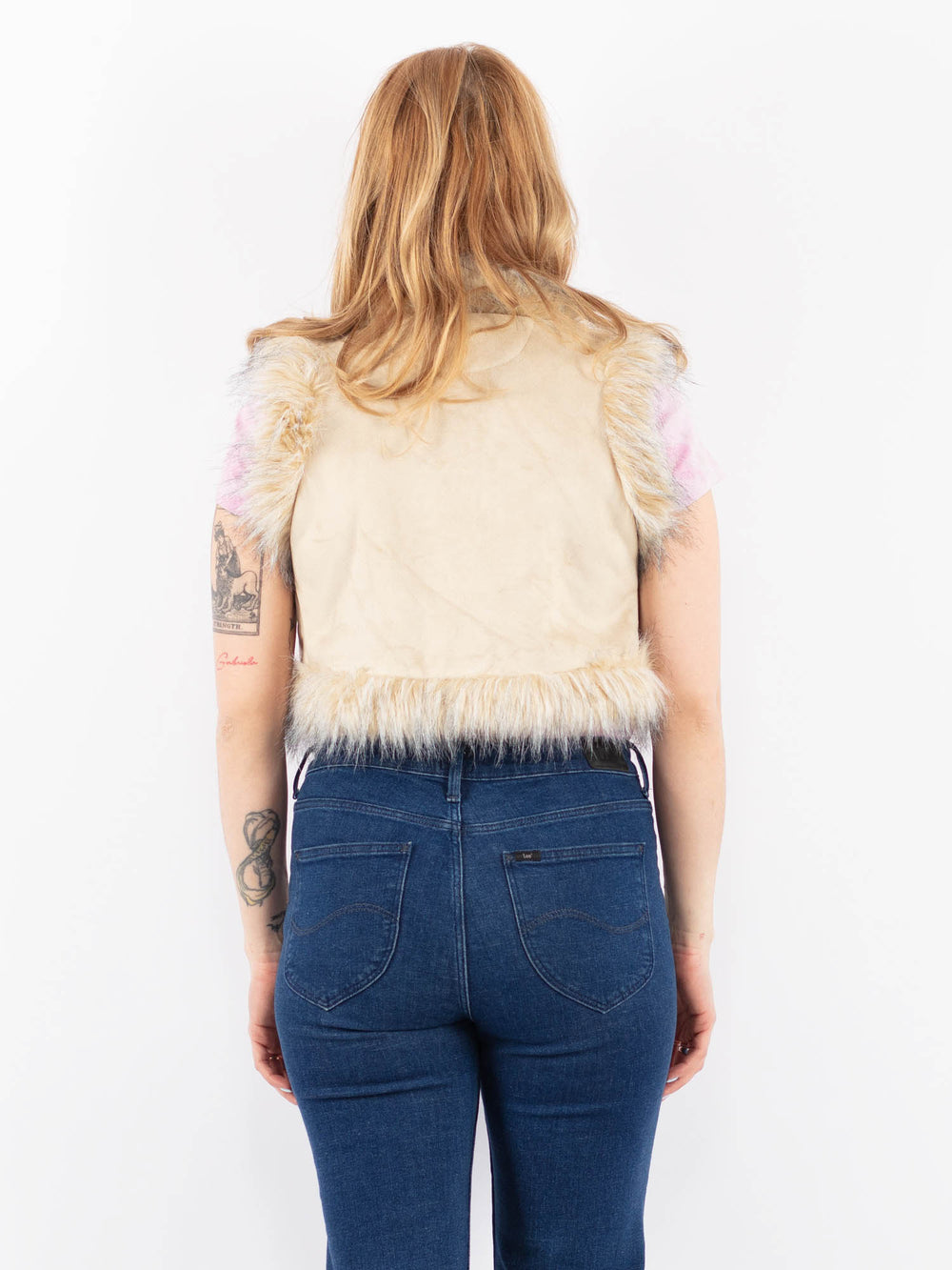 Vintage 90's Women Faux Sheepskin Vest in BeigeV9634