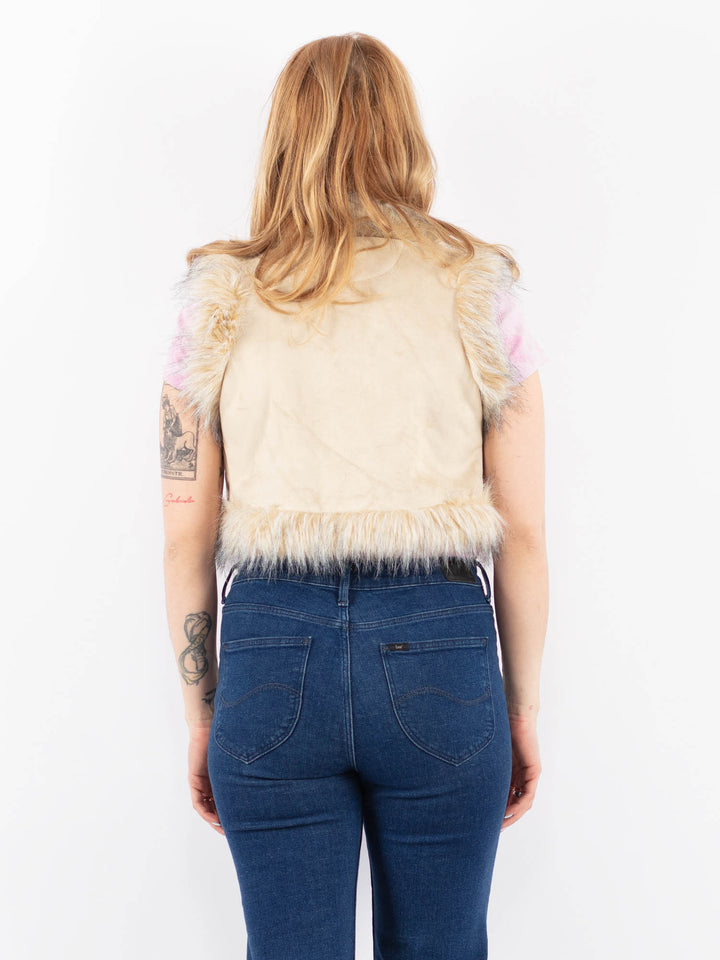 Vintage 90's Women Faux Sheepskin Vest in BeigeV9634