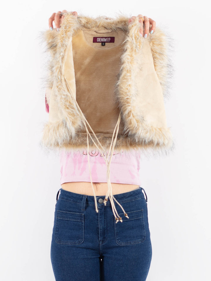 Vintage 90's Women Faux Sheepskin Vest in BeigeV9634