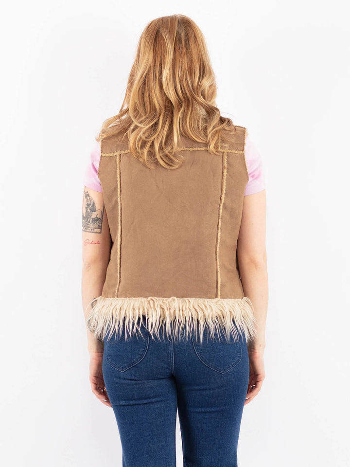 Vintage 90's Women Faux Sheepskin Vest in BeigeV9636