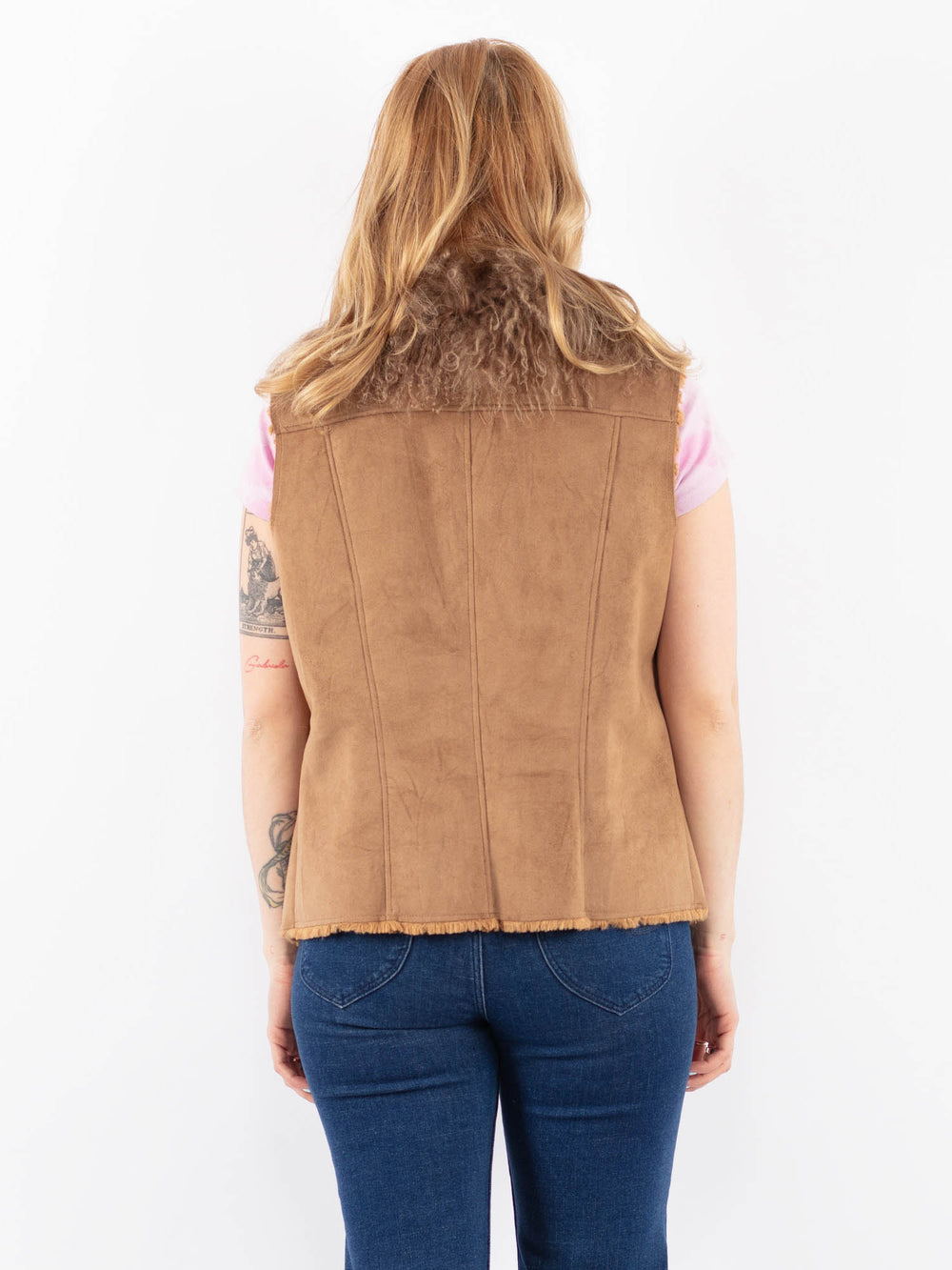 Vintage 90's Women Faux Sheepskin Vest in BrownV9637