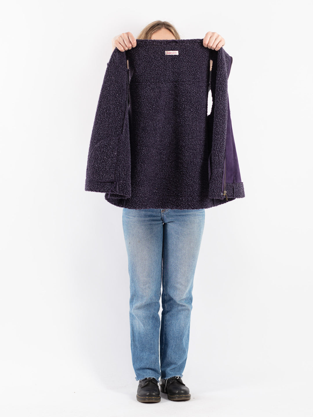 Vintage 90's Women Faux Sheepskin Vest in Purple