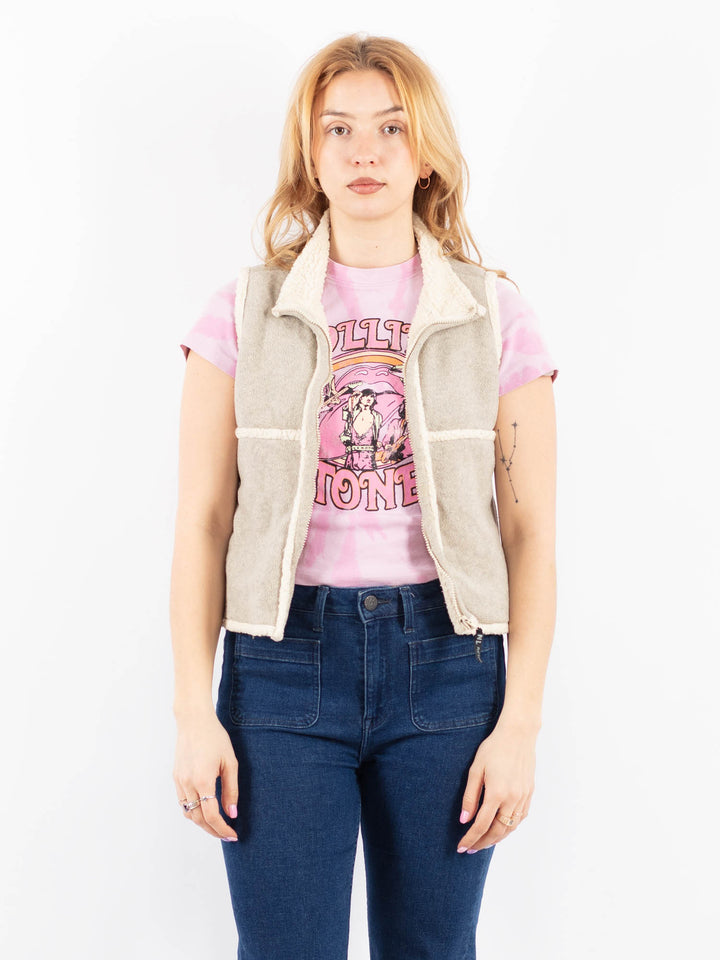 Vintage 90's Women Faux Sheepskin Vest in GrayV9638