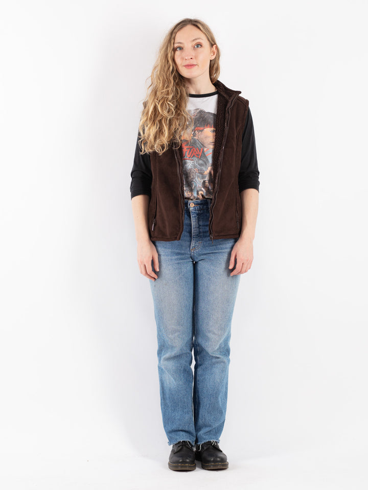 Vintage 90's Women Faux Sheepskin Vest in Brown