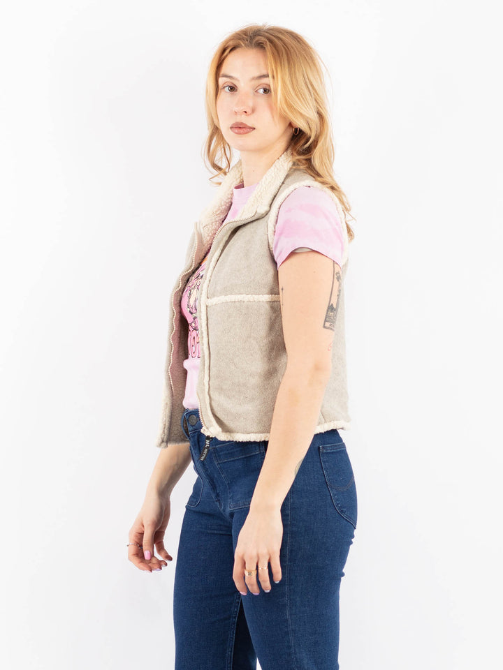 Vintage 90's Women Faux Sheepskin Vest in GrayV9638