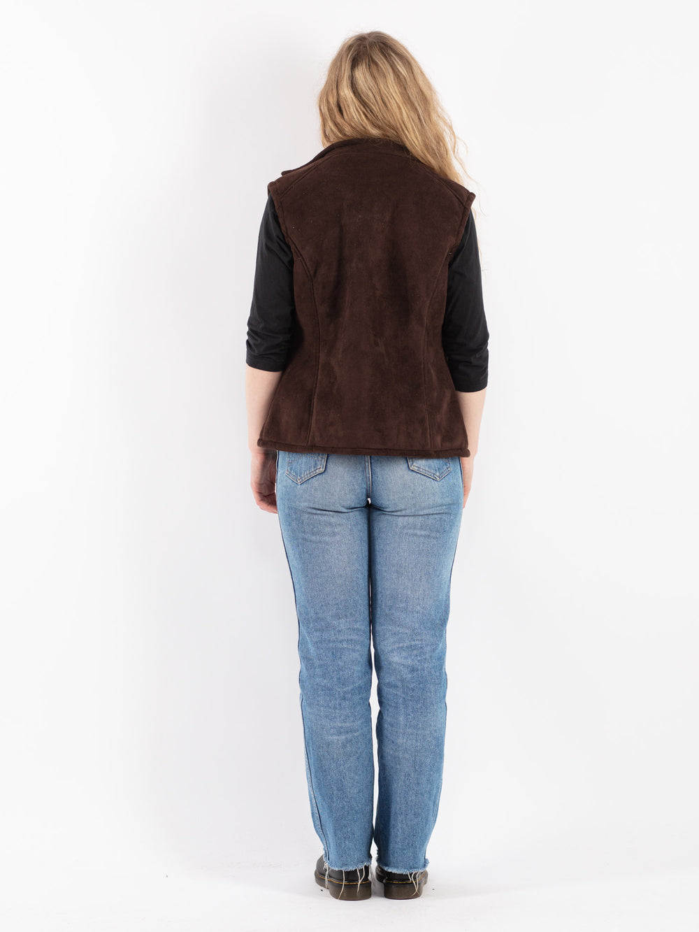 Vintage 90's Women Faux Sheepskin Vest in Brown