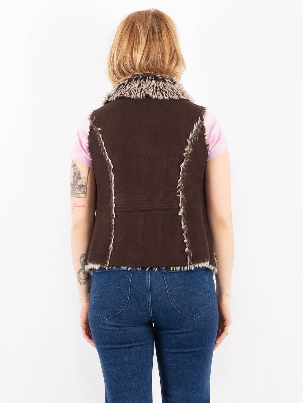 Vintage 00's Women Faux Sheepskin Vest in BrownV9639