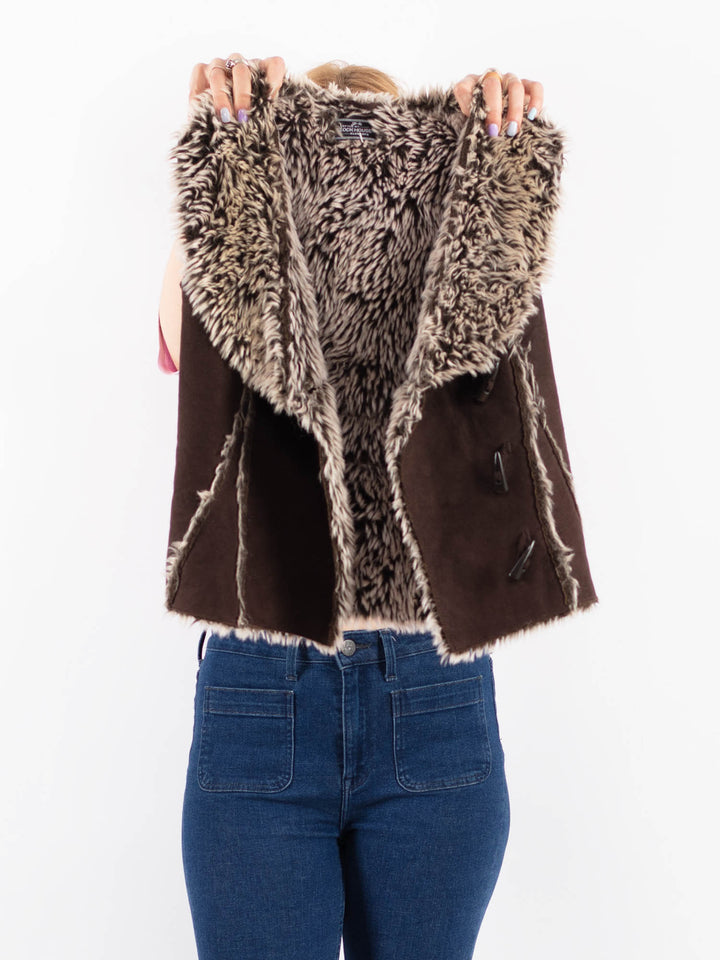 Vintage 00's Women Faux Sheepskin Vest in BrownV9639