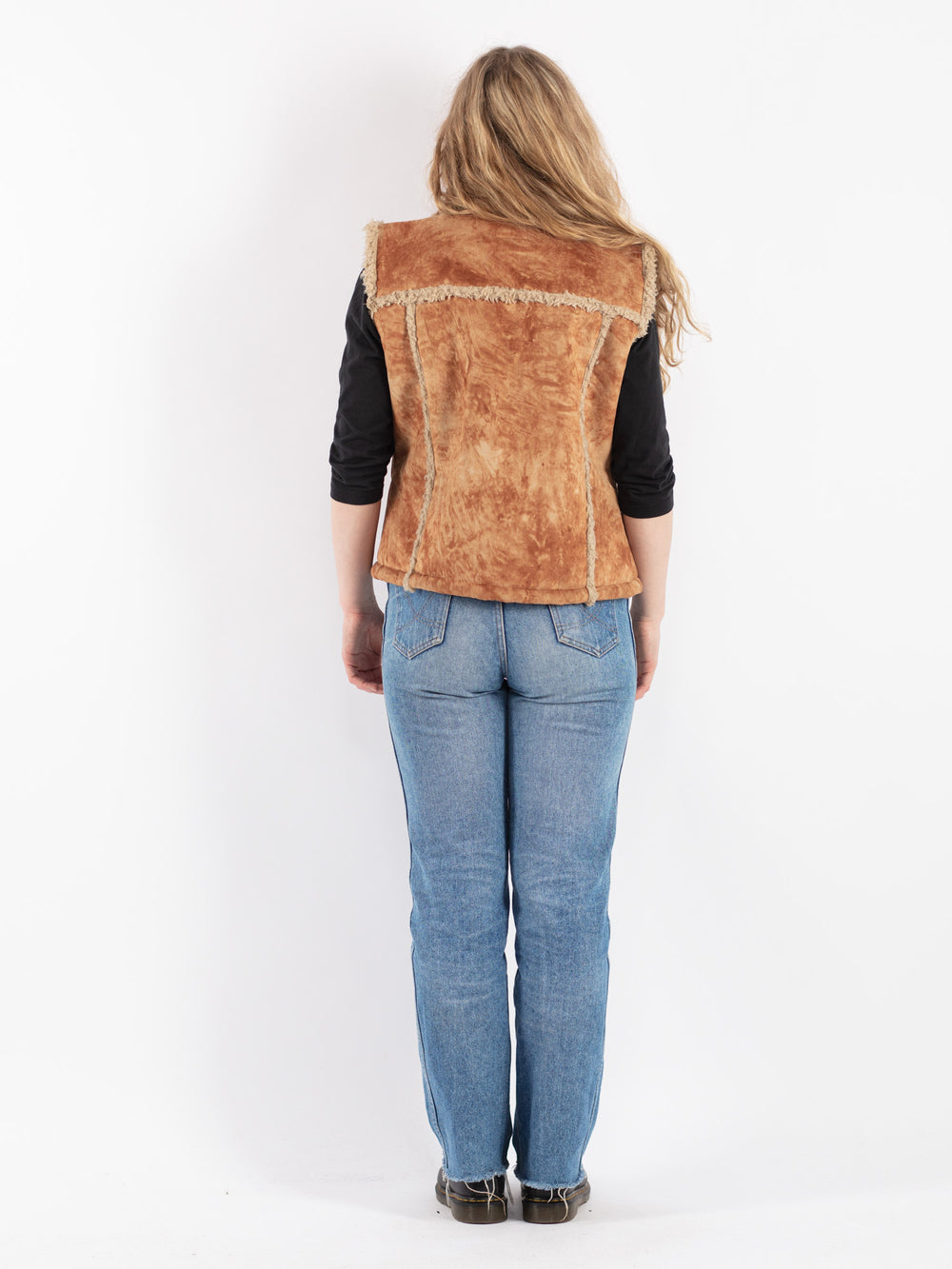 Vintage 90's Women Faux Sheepskin Vest in Brown