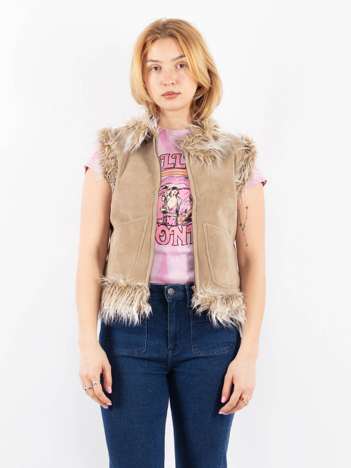 Vintage 00's Women Faux Sheepskin Vest in BeigeV9640