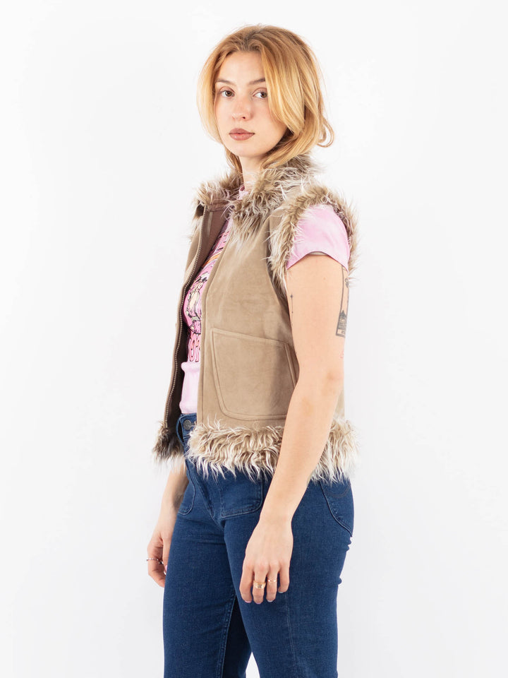 Vintage 00's Women Faux Sheepskin Vest in BeigeV9640