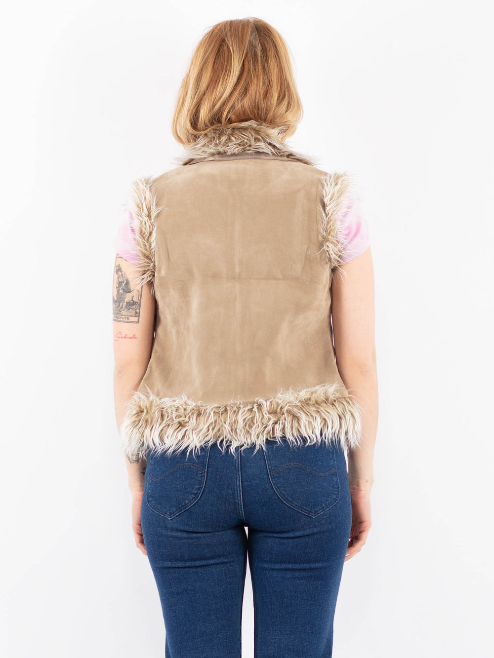 Vintage 00's Women Faux Sheepskin Vest in BeigeV9640