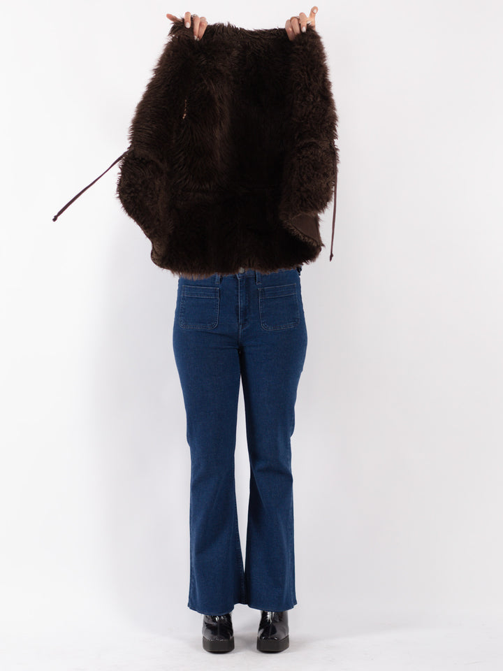 Vintage 90's Women Faux Sheepskin Vest in Brown
