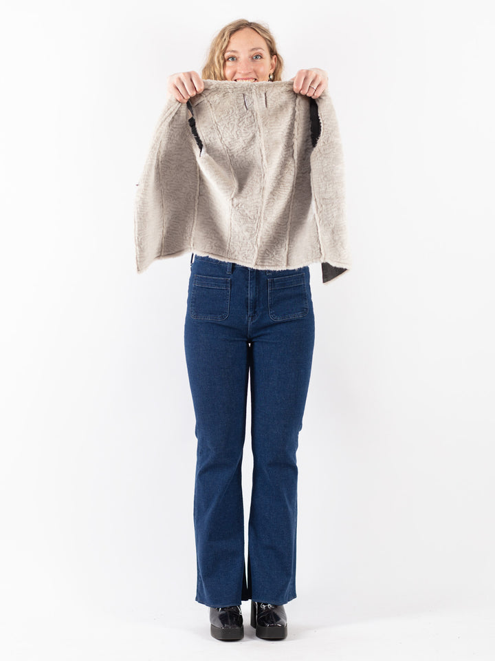 Vintage 90's Women Faux Sheepskin Vest in Gray