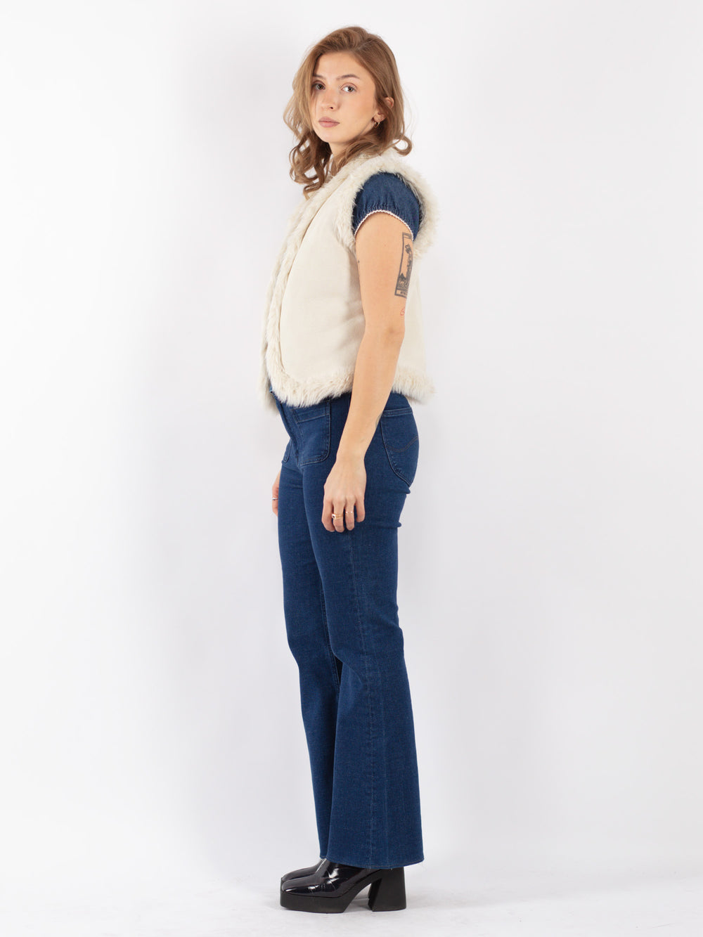 Vintage 90's Women Faux Sheepskin Vest in White